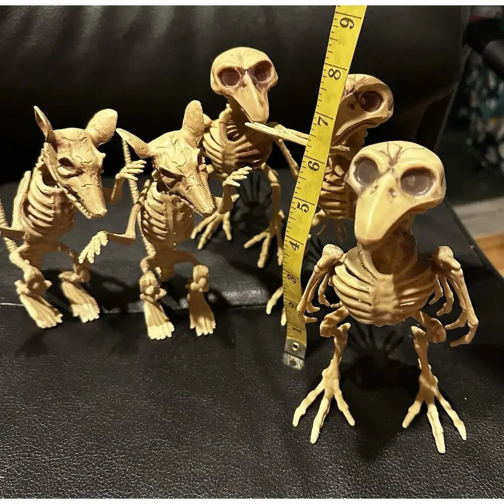 Lot 5 Poseable Rat & Vulture Skeletons Halloween Creepy Haunted House Decor Prop